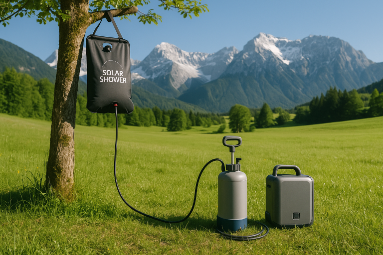 Camping Dusche Test 2026: Solar, mobil und mit Druckpumpe